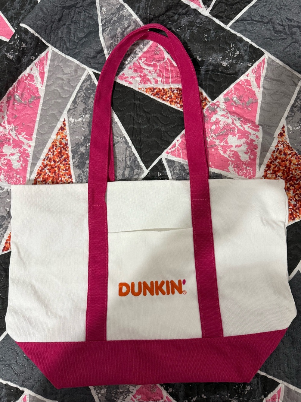 Dunkin' White Canvas Tote with Pink Accents
